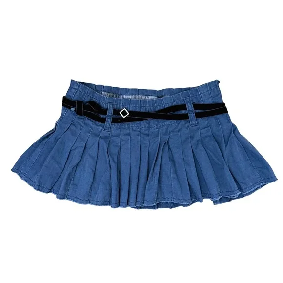 Vintage Y2K Hollister Mini Skirt 9 Rare Low Rise Pleated Velvet Baddie Coquette - Picture 1 of 9